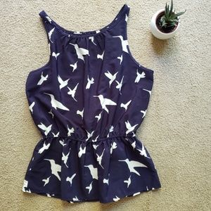 SALE! Hummingbird silky blue and white tank top
